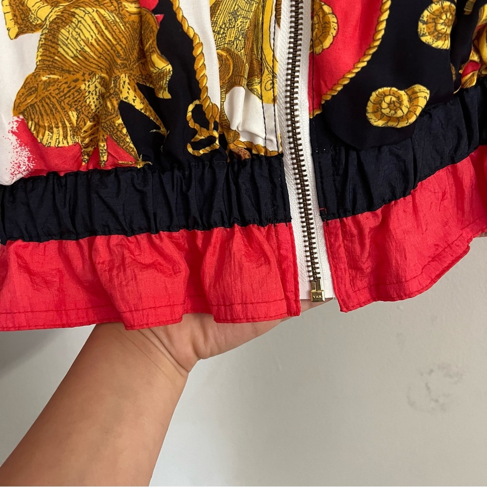 Vintage 1980s Rare Animal Print Gold Red Womens windbreaker bomber Jacket Size M - Picture 5 of 11